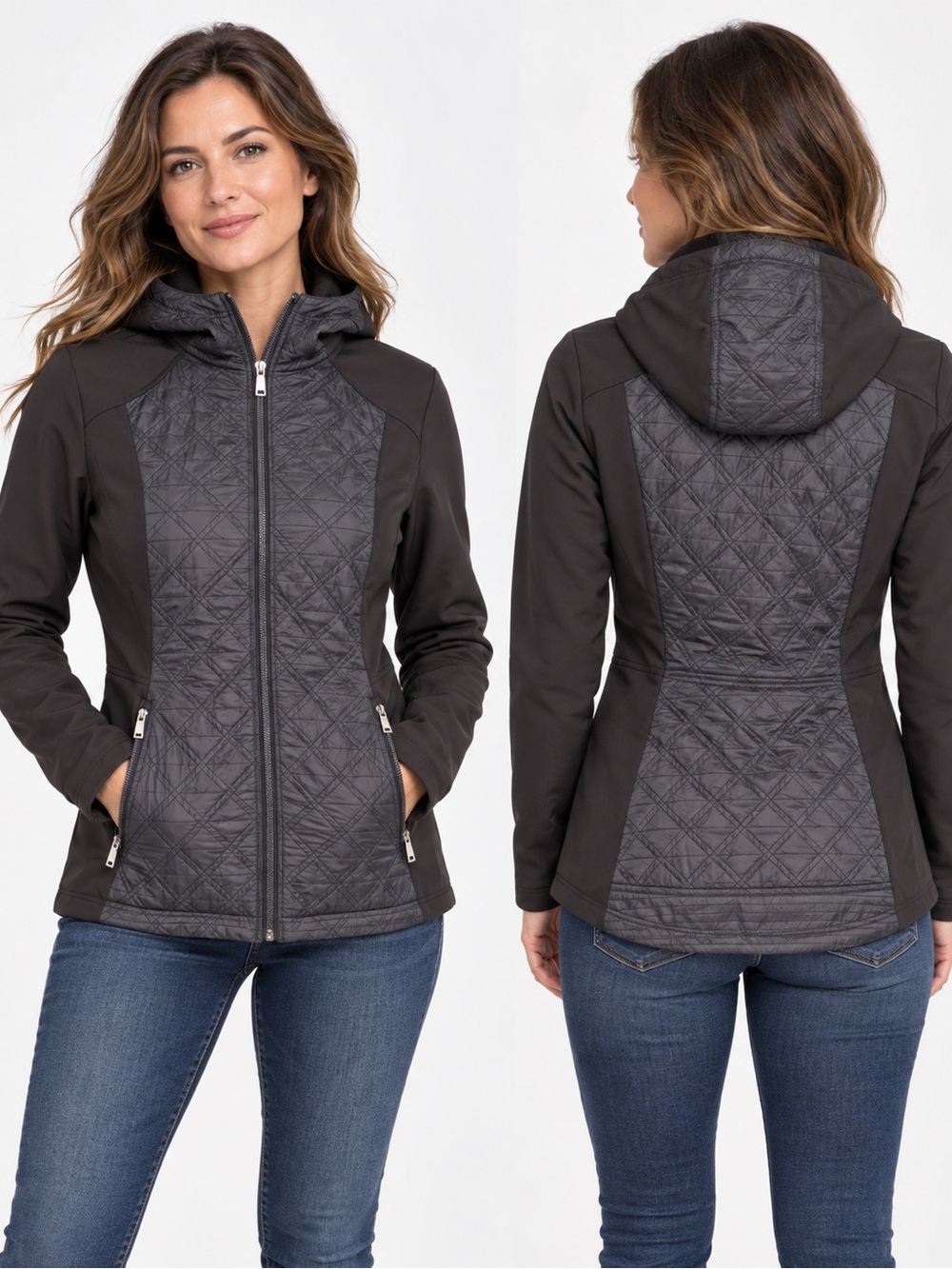 Michael Kors Black Quilted Hooded Jacket Size L